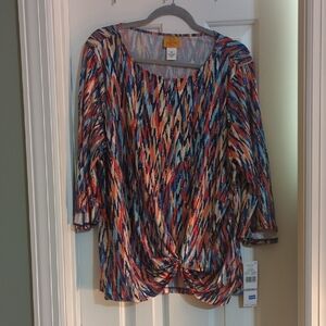 Ruby Rd. Multicolor Knot-Front Tunic — Blue, Coral, Cream & Navy
